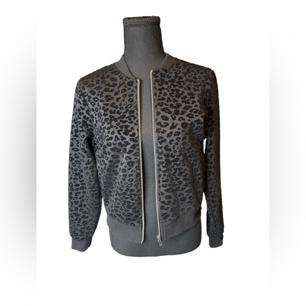 Jack by BB Dakota Women's Bomber Jacket Black Leopard Print Size S Preppy Warm
